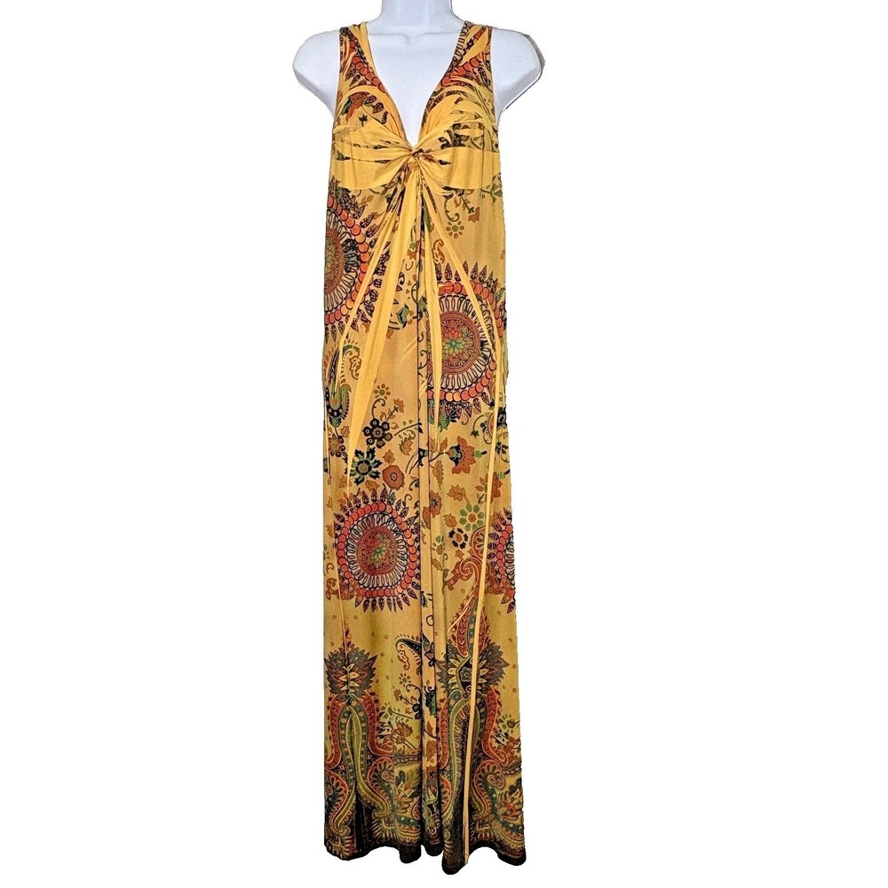 One World Maxi Sun Dress Medium Boho Festival Hippie Paisley Earthy Medallion